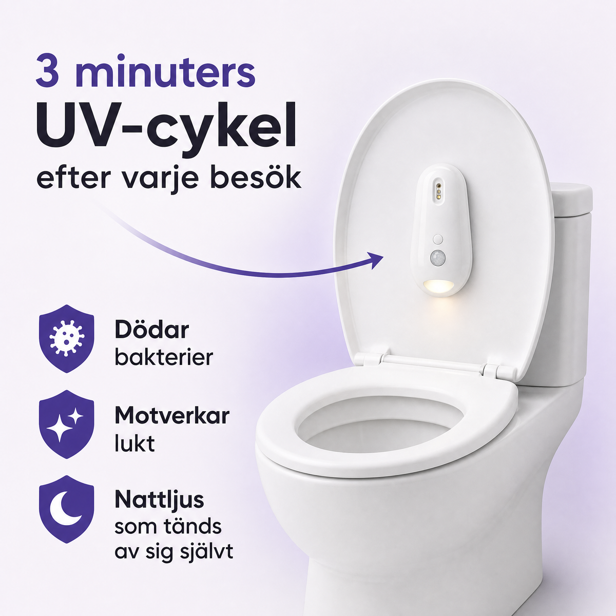 Toalettlampa 2-i-1: nattljus & UV-C-hygien