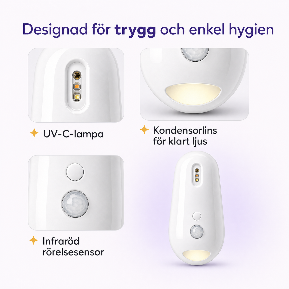 Toalettlampa 2-i-1: nattljus & UV-C-hygien